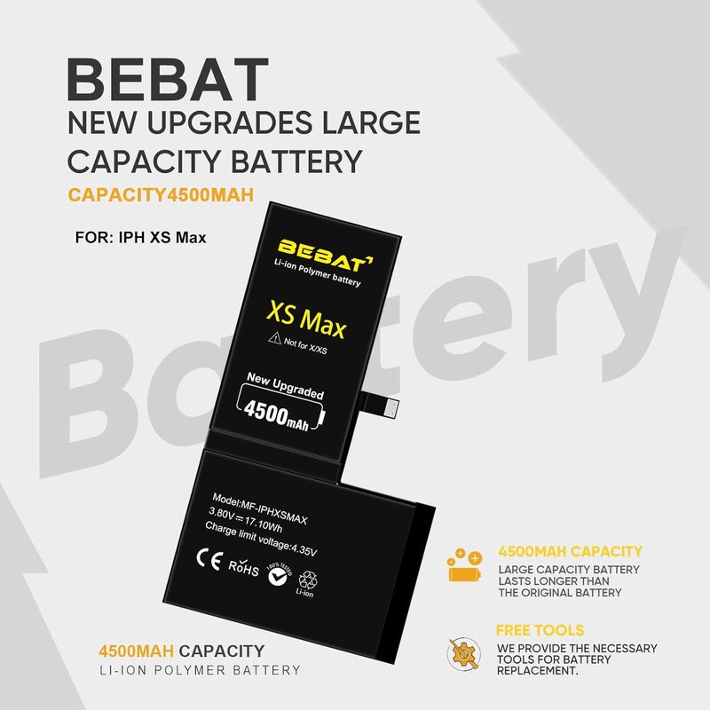 BEBAT Replacement for iPhone Xs MAX Battery, 4500mAh High Capacity Li-ion Polymer Replacement Battery for Model A1921 A2101 A2102 A2104 with Professional Repair Tool Kits - Image 3
